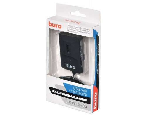 Устройство чтения карт памяти USB2.0 Buro BU-CR/HUB3-U2.0-0688 черный