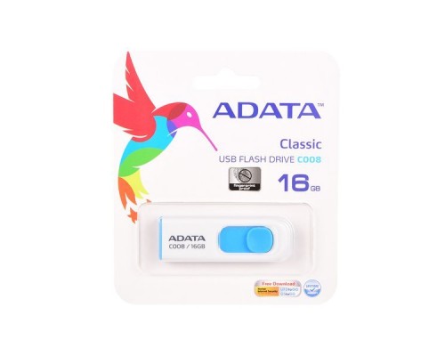 Флэш-диск USB 2.0  16Gb A-Data C008 AC008-16G-RWE White&Blue