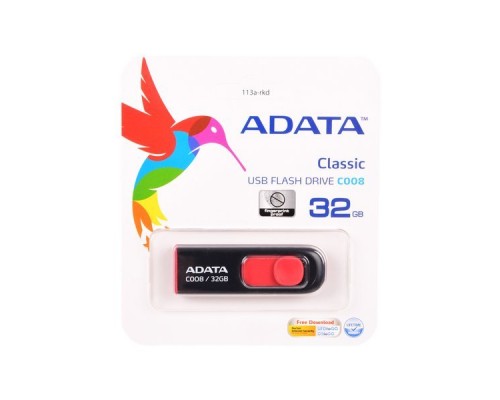 Флэш-диск USB 2.0  32Gb A-Data C008 AC008-32G-RKD Black&Red