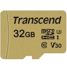 Карта памяти MicroSDHC 32Gb Transcend TS32GUSD500S MLC Class10 UHS-I U3 V30 R90 W60 + Adapter                                                                                                                                                             