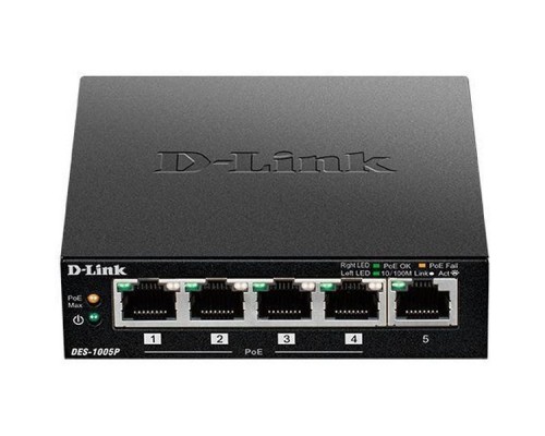 Коммутатор D-Link DES-1005P/B1A 5x100Mb 4PoE 60W неуправляемый