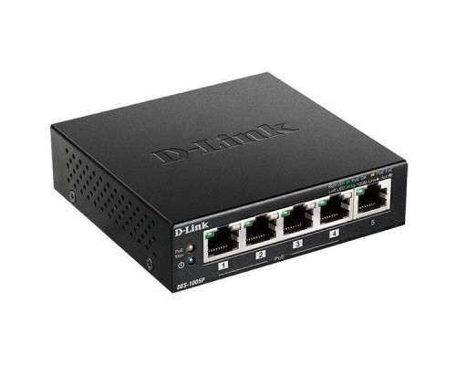 Коммутатор D-Link DES-1005P/B1A 5x100Mb 4PoE 60W неуправляемый