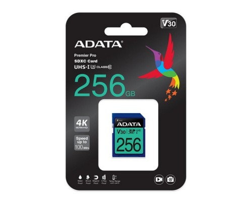 Карта памяти SDXC 256GB ADATA Memory Card ASDX256GUI3V30S-R UHS-I U3 V30S, 100/80 MB/s, RTL (463944)