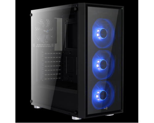 Корпус Aerocool Quartz Blue , ATX, без БП, закаленное стекло спереди и сбоку, 3x 12см LED (синий), 1х 12см (черный) в комплекте, 1xUSB 3.0, 2xUSB 2.0