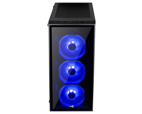 Корпус Aerocool Quartz Blue , ATX, без БП, закаленное стекло спереди и сбоку, 3x 12см LED (синий), 1х 12см (черный) в комплекте, 1xUSB 3.0, 2xUSB 2.0