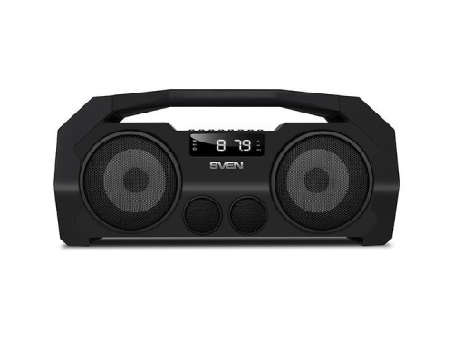 Колонки Sven PS-465, черный, (2.0, мощность 2x9 Вт (RMS), Bluetooth, FM, USB, microSD, LED-дисплей, встроенный аккумулятор)