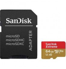 Карта памяти MicroSDXC 64Gb SanDisk Extreme SDSQXA2-064G-GN6MA C10/UHS-I U3/A2/V30 R160 W60 +SDA                                                                                                                                                          