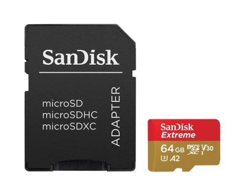 Карта памяти MicroSDXC 64Gb SanDisk Extreme SDSQXA2-064G-GN6MA C10/UHS-I U3/A2/V30 R160 W60 +SDA