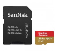 Флеш карта microSD 256GB SanDisk microSDXC Class 10 UHS-I A2 C10 V30 U5 Extreme (SD адаптер) 160MB/s                                                                                                                                                      