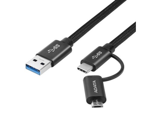 Кабель универсальный A-DATA USB Type C/microUSB для зарядки и синхронизации 1м, металлический, Black