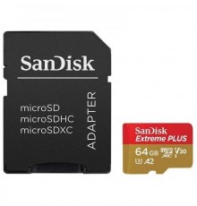 Флеш карта microSD 64GB SanDisk microSDXC Class 10 UHS-I A2 C10 V30 U3 Extreme Plus (SD адаптер) 170MB/s                                                                                                                                                  