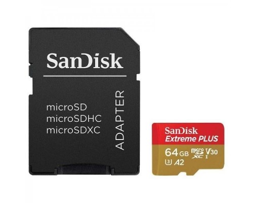 Флеш карта microSD 64GB SanDisk microSDXC Class 10 UHS-I A2 C10 V30 U3 Extreme Plus (SD адаптер) 170MB/s