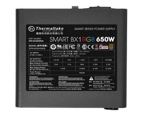 Блок питания Thermaltake ATX 650W Smart BX1 RGB 80+ bronze (24+4+4pin) APFC 120mm fan color LED 6xSATA RTL