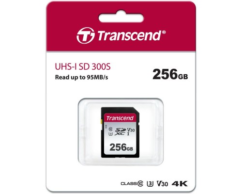 Карта памяти SDXC Transcend 300S, 256 Гб, UHS-I Class U3 V30, чтение: до 95Мб/с, запись: до 45Мб/с