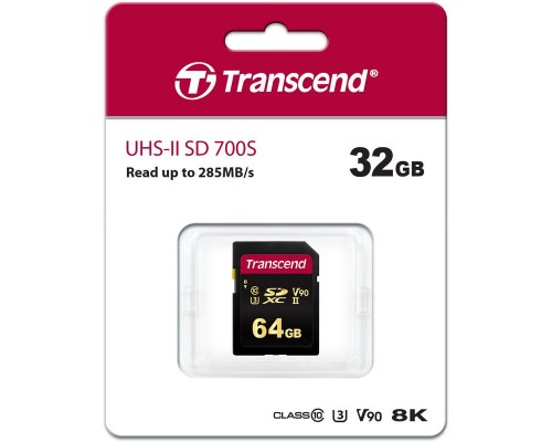 Карта памяти SDXC Transcend 700S, 32 Гб, UHS-II Class U3 V90, чтение: 285Мб/с, запись: 180Мб/с