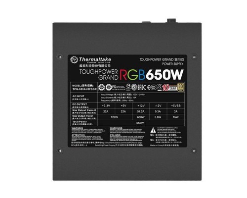 Блок питания Thermaltake ATX 650W Toughpower Grand RGB Sync 80+ gold (24+4+4pin) APFC 140mm fan color LED 9xSATA Cab Manag RTL