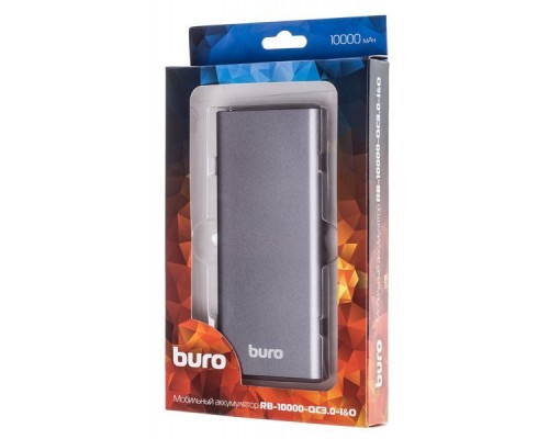 Внешний аккумулятор для портативных устройств Buro RB-10000-QC3.0-I&O Li-Pol 10000mAh 3A+1.5A Темносерый 2xUSB