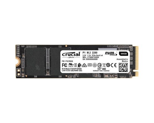 Жесткий диск SSD M.2 2280 500GB Crucial P1 Client SSD CT500P1SSD8 PCIe Gen3x4 with NVMe, 1900/950, IOPS 90/220K, MTBF 1.5M, QLC, 100TBW, RTL (787347)