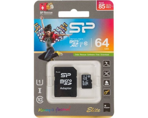 Карта памяти MicroSDXC 64Gb Silicon Power SP064GBSTXBU1V10-SP Elite Class10 UHS-I U1 R85 SDA