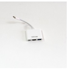 Кабель-адаптер пластик USB3.1 Type-CM--HDMI-F+USB3.0-F+TypeC-F with PD, 0,15m VCOM CU427                                                                                                                                                                  