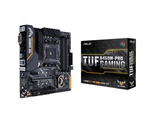 Мат. плата ASUS TUF B450M-PRO GAMING AM4, AMD B450, 4xDDR4, 2xPCI-Ex16, PCI-Ex1, DVI, HDMI, SATAIII+RAID, M.2, GBLan, ATX, Retail