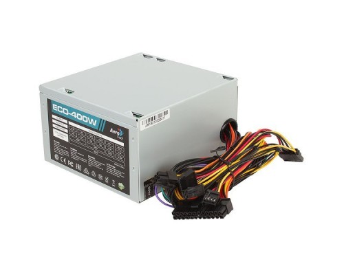 Блок питания Aerocool 400W Retail ECO-400W ATX v2.3 Haswell, fan 12cm, 400mm cable, power cord, 20+4P, 12V 4P, 1x PCI-E 6P, 2x SATA, 2x PATA, 1x FDD