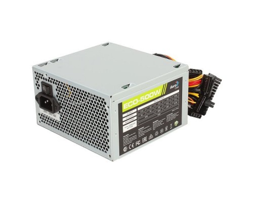 Блок питания Aerocool 500W Retail ECO-500W ATX v2.3 Haswell, fan 12cm, 400mm cable, power cord, 20+4P, 12V 4P, 1x PCI-E 6P, 3x SATA, 2x PATA, 1x FDD