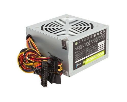 Блок питания Aerocool 500W Retail ECO-500W ATX v2.3 Haswell, fan 12cm, 400mm cable, power cord, 20+4P, 12V 4P, 1x PCI-E 6P, 3x SATA, 2x PATA, 1x FDD