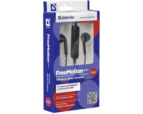 Гарнитура Defender FreeMotion B650 черный, вставки, Bluetooth