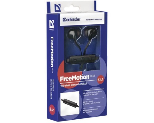 Гарнитура Defender FreeMotion B655 черный, вставки, Bluetooth