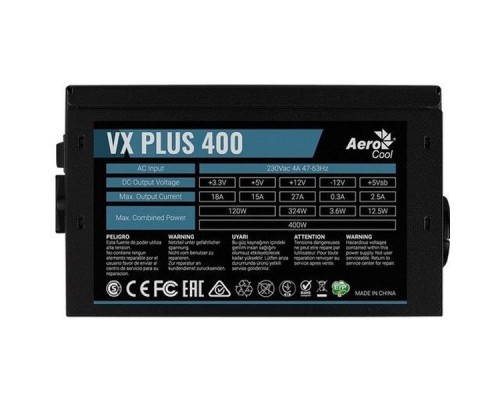 Блок питания Aerocool 400W Retail VX PLUS 400 , ATX v2.3, fan 12cm, 1x PCI-E [6-Pin], 2x SATA, 2x MOLEX, 1x FDD