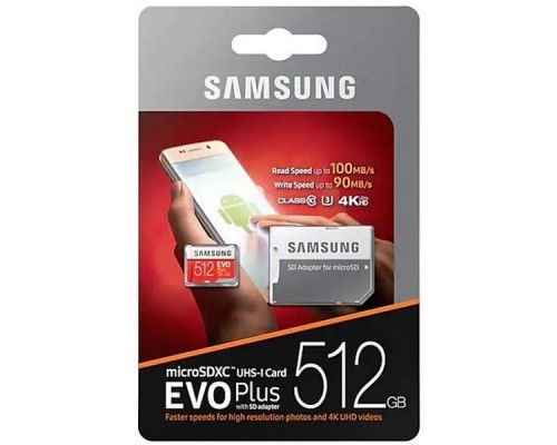 Карта памяти MicroSDXC 512Gb Samsung EVO Plus v2 MB-MC512GA/RU class10 UHS-I U3 R100 W90 + Adapter