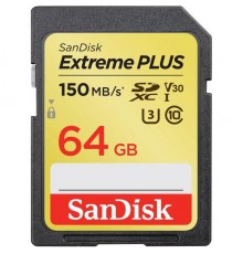 Флеш карта SD 64GB SanDisk SDXC Class 10 V30 UHS-I U3 Extreme Plus 150MB/s                                                                                                                                                                                