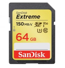 Флеш карта SD 64GB SanDisk SDXC Class 10 V30 UHS-I U3 Extreme 150MB/s                                                                                                                                                                                     