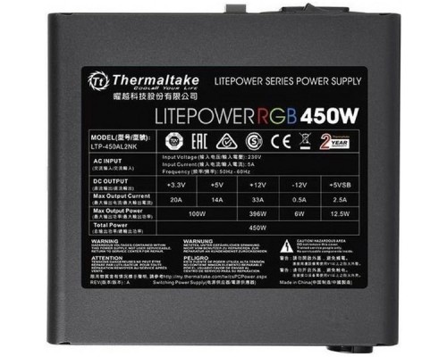 Блок питания Thermaltake Litepower RGB 450W (PS-LTP-0450NHSANE-1) v2.3, A.PFC, 80 Plus , Fan 12 cm,