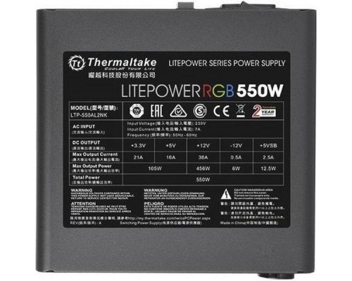 Блок питания Thermaltake Litepower RGB 550W (PS-LTP-0550NHSANE-1) v2.3, A.PFC, Fan 12 cm, Retail