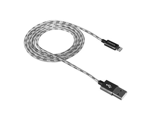 Кабель Lightning/USB, braided, metallic shell, cable length 1m, Dark gray CANYON CNE-CFI3DG