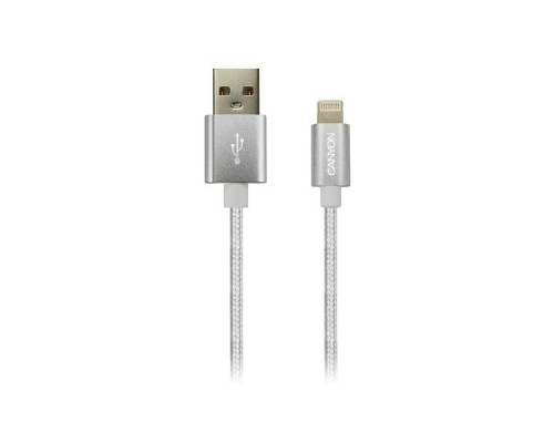 Кабель Lightning/USB, braided, metallic shell, cable length 1m, Pearl White CANYON CNE-CFI3PW