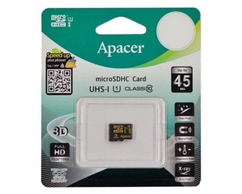 Карта памяти microSDHC Apacer, 32 Гб, UHS-I Class 10 U1, чтение: до 45Мб/с, без адаптера