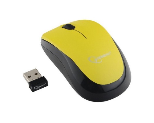 Мышь Мышь беспроводная Gembird MUSW-360-LM, 2.4ГГц, лазерный лимон, 2 кнопки+колесо-кнопка, 1000 DPI, батарейки в комплекте, блистер
