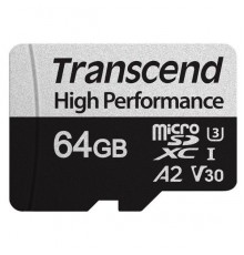 Флеш карта microSD 64GB Transcend High Performance, microSDXC UHS-I U3, V30, A2 [R/W - 100/85 MB/s] с адаптером                                                                                                                                           