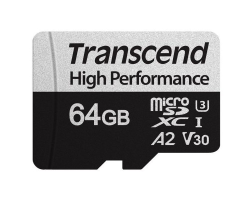 Флеш карта microSD 64GB Transcend High Performance, microSDXC UHS-I U3, V30, A2 [R/W - 100/85 MB/s] с адаптером