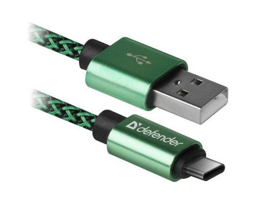 Кабель USB 2.0 A--USB 3.1 (Type-C) 1.0m Defender USB09-03T PRO 87816 зеленый