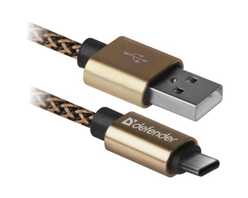 Кабель USB 2.0 A--USB 3.1 (Type-C) 1.0m Defender USB09-03T PRO 87812 золотой