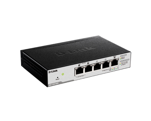 Коммутатор D-Link DGS-1100-05PD/U, L2 Smart Switch with 4 10/100/1000Base-T ports and 1 10/100/1000Base-T PD port(2 PoE ports 802.3af (15,4 W), PoE Budget 18W from 802.3at / 8W from 802.3af).2K Mac address, 802