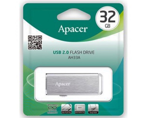 Память USB Flash Drive 32GB Apacer AH33A USB Flash AP32GAH33AS-1 USB 2.0, Silver, Metal case, RTL (916037)