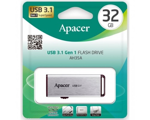 Память USB Flash Drive 16GB Apacer AH35A USB Flash AP16GAH35AS-1 USB 3.1 Gen 1, Silver, Metal case, RTL (915051)