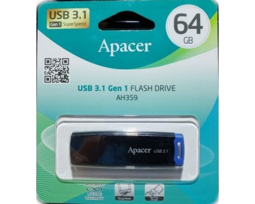 Память USB Flash Drive 64GB Apacer AH359 USB Flash AP64GAH359U-1 USB 3.1 Gen 1, Blue, RTL (915559)