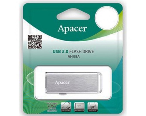 Память USB Flash Drive 64GB Apacer AH33A USB Flash AP64GAH33AS-1 USB 2.0, Silver, Metal case, RTL (916044)