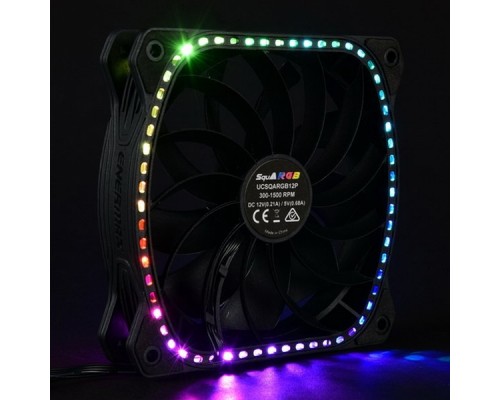 Вентилятор UCSQARGB12P-SG SquA, 120mm, 300~1500rpm, 24.53~68.27CFM, 12~23dBA, PWM, RGB